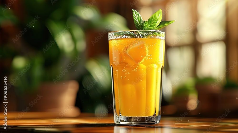 Refreshing Orange Soda with Ice and Basil Garnish Refreshing Orange Soda with Ice and Basil Garnish