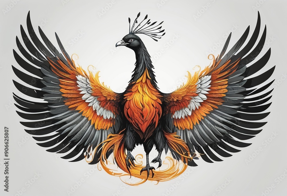Fototapeta premium Elegant Black Line Art Phoenix Logo: Regal, Powerful, and Mythical 