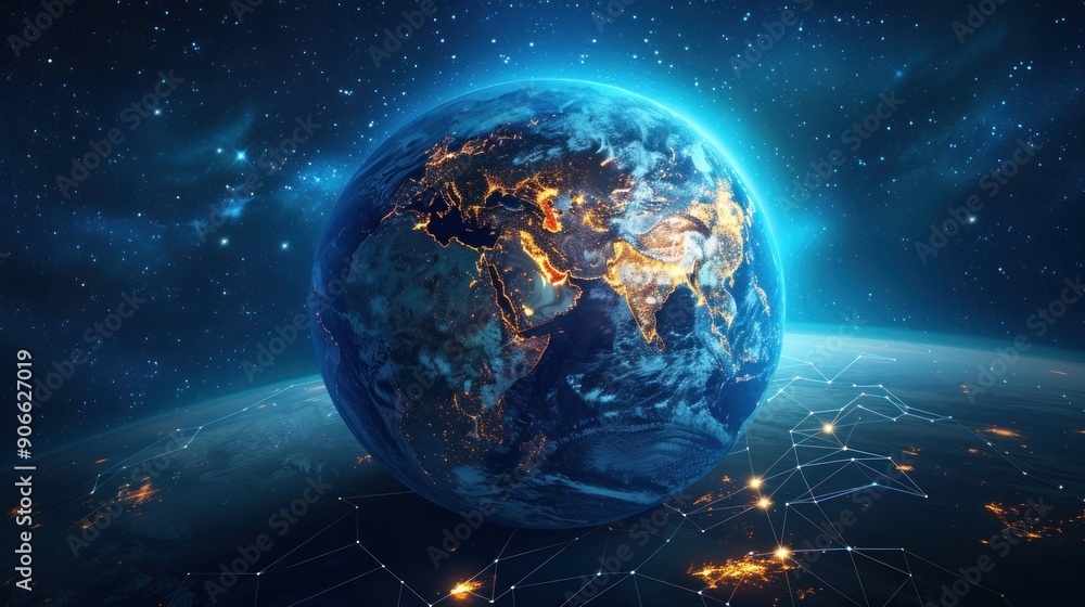 Fototapeta premium Earth from Space with Network Connections
