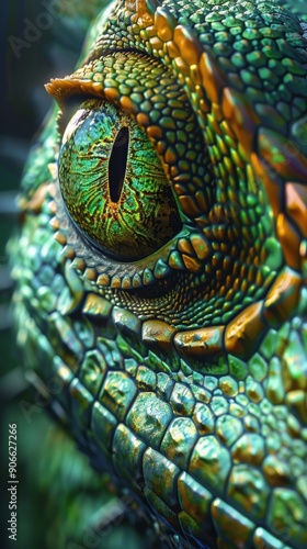 Close-up of a Wild Dragon with Piercing Green Eyes, Symbolizing the Majesty of Nature and the Spirit of Adventure, Perfect for Fantasy Art and Mythical Creatures Enthusiasts.