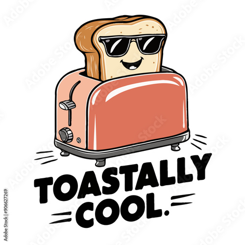 Vintage toaster with a bread funny vector illustration