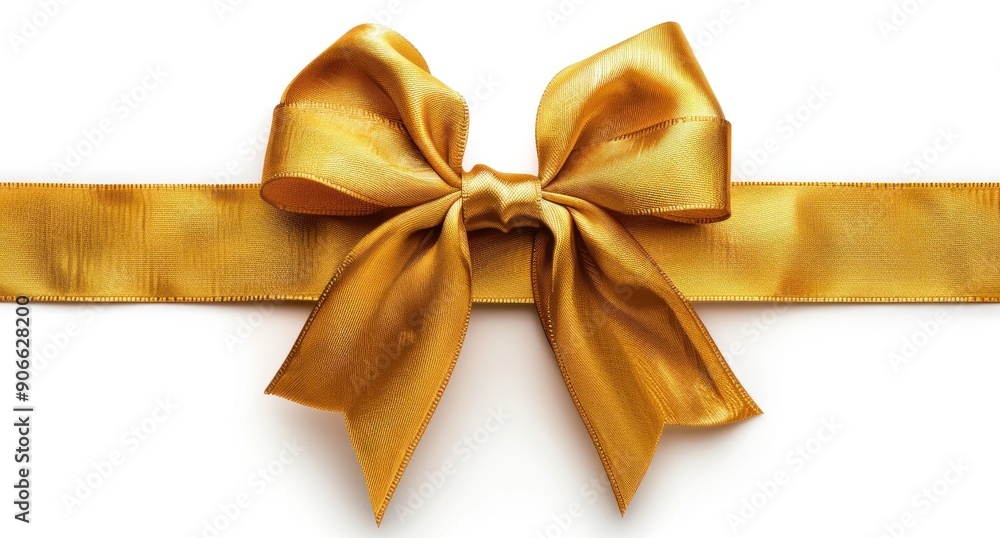Golden Satin Ribbon Bow on White Background Golden Satin Ribbon Bow on White Background