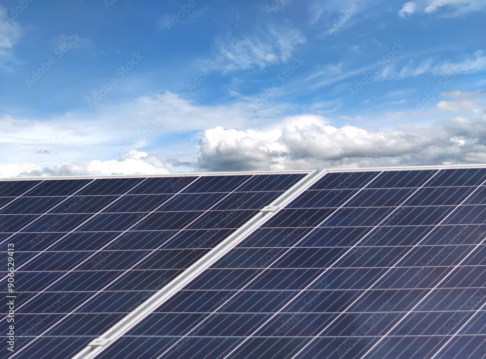 Photovoltaic or solar panels. Sky background. Concept using green and clean energy for environment. Renewable energy, Natural power from sunlight to generate electricity. Sustainable energy. Photovoltaic or solar panels. Sky background. Concept using green and clean energy for environment. Renewable energy, Natural power from sunlight to generate electricity. Sustainable energy.