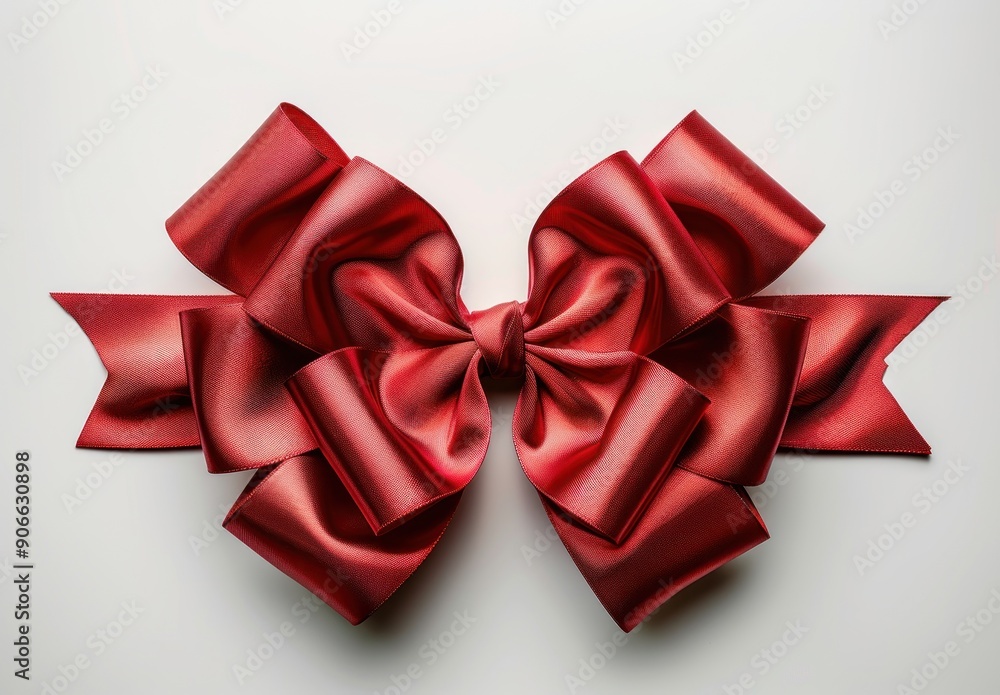 Elegant Red Satin Bow on White Background Elegant Red Satin Bow on White Background