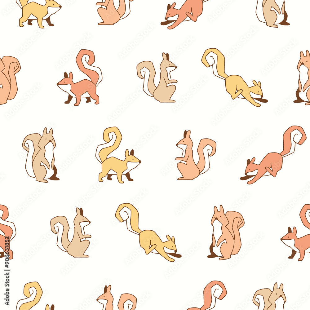 Fototapeta premium Collection of Squirrel Vector Seamless Pattern illustration Design