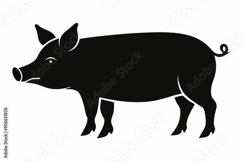 Pig vector icon. Pig black silhouette isolated on white background. Vector illustration