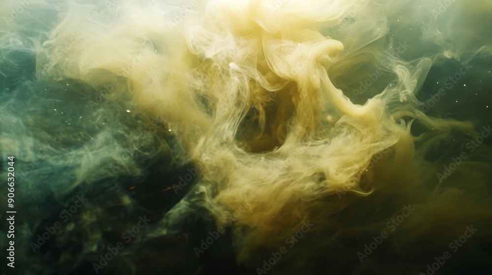 Obraz premium Abstract pastel ink smoke cloud in water with yellow and blue hues