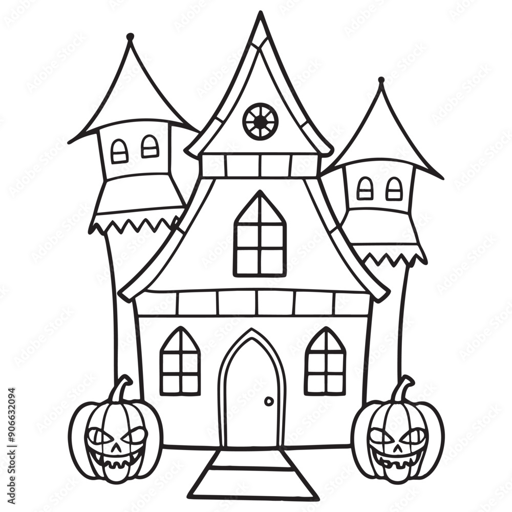 Halloween haunted house vector, black and white Halloween Haunted House coloring Page Halloween haunted house vector, black and white Halloween Haunted House coloring Page