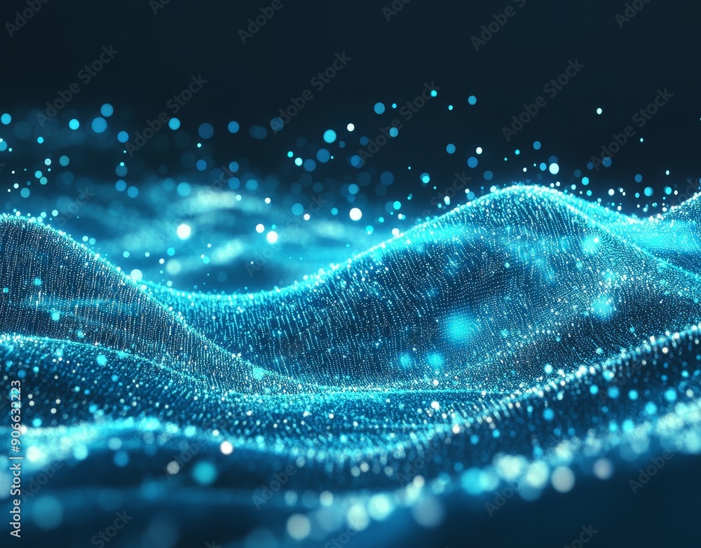 Abstraction of particle science in dark blue and glow Abstraction of particle science in dark blue and glow