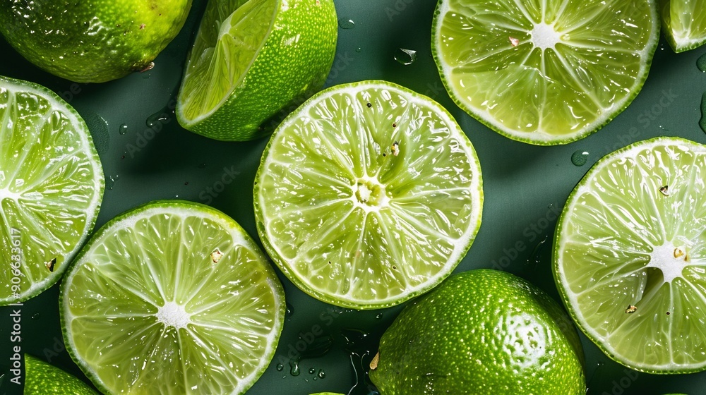 Lime Slices on Green Background Lime Slices on Green Background