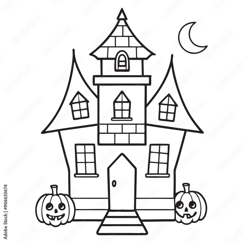 Halloween haunted house vector, black and white Halloween Haunted House coloring Page Halloween haunted house vector, black and white Halloween Haunted House coloring Page