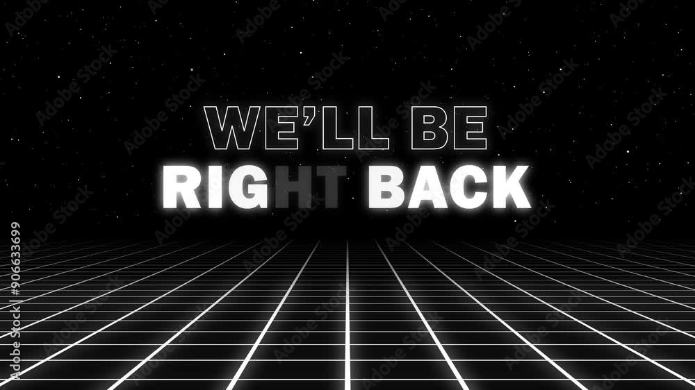 We'll be right back animation with grid suitable for steaming video