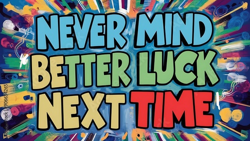 Never Mind Better Luck Next Time colorful background and text (T-shirt Design Motivational Quote, Illustration ,Typography)