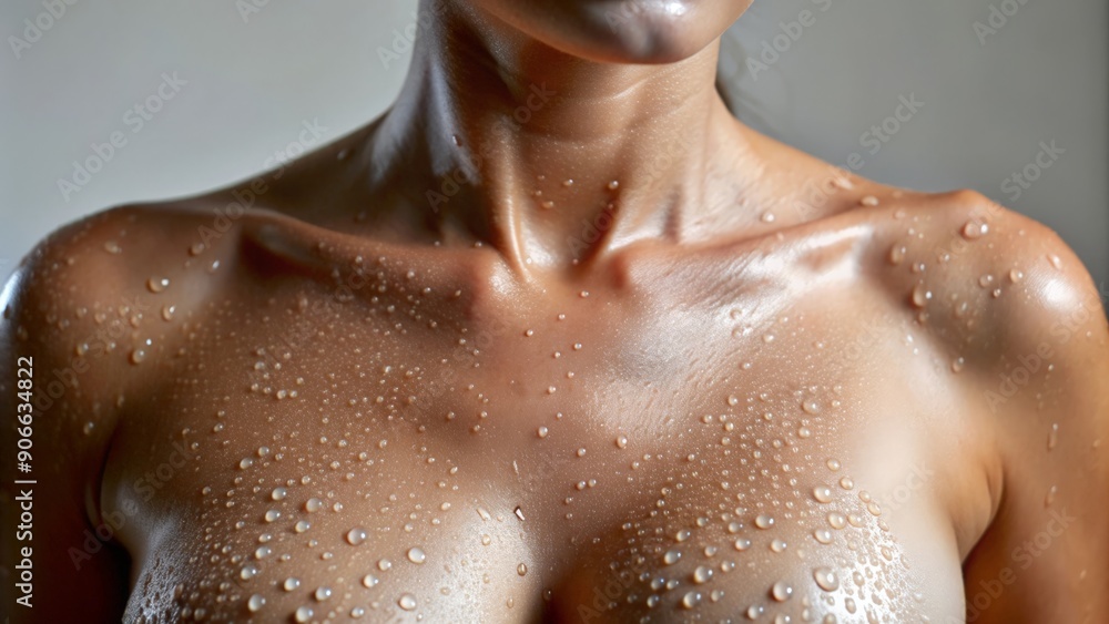 Smooth Woman's Chest with Water drops Showing Hydration
Smooth Woman's Chest with Water drops Showing Hydration