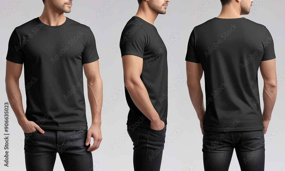 custom made wallpaper toronto digitalBlack shirt man mockup, perfect for pattern designs, isolated on white background.