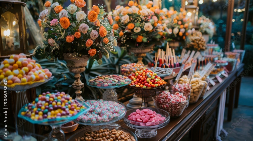 Fototapeta premium turkish sweets in a market, Candy Bar Wedding, candy buffet, delicious Candy bar at a wedding.