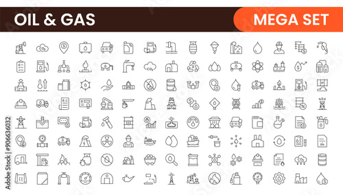 Set of Oil Gas Industry Line Icons. Contains such Icons as Gas Station, Oil Factories, Transportation, and more. line icon set.
