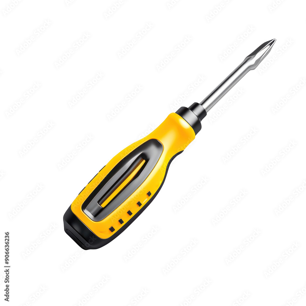 A yellow and black screwdriver with a pointed tip A yellow and black screwdriver with a pointed tip