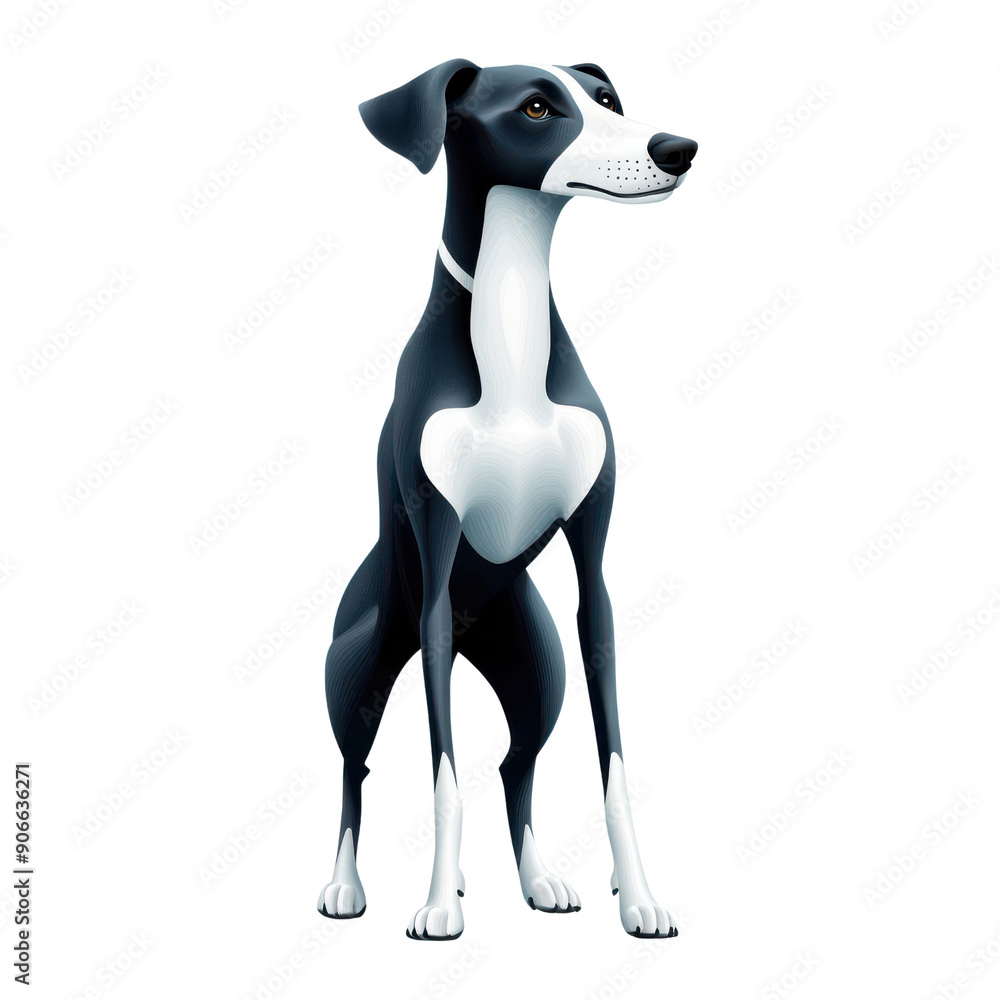 Obraz premium A black and white dog is standing on a white background