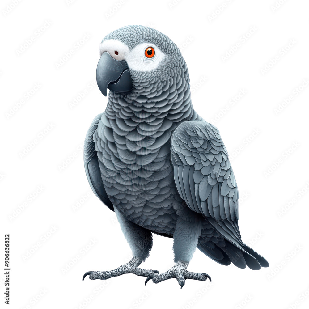 Obraz premium A grey parrot is standing on a white background