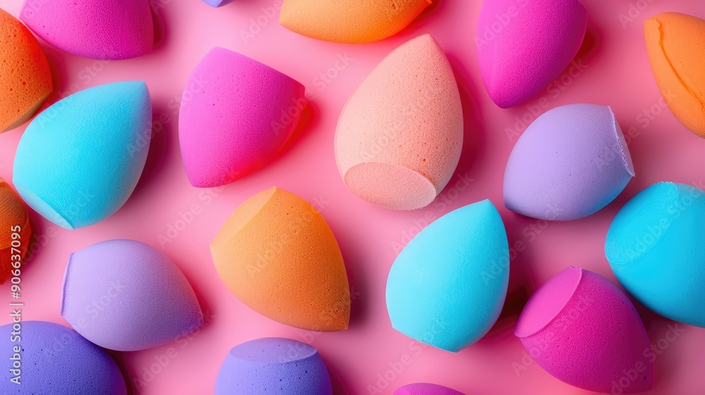 Top view of beauty blenders on a colorful backdrop Top view of beauty blenders on a colorful backdrop