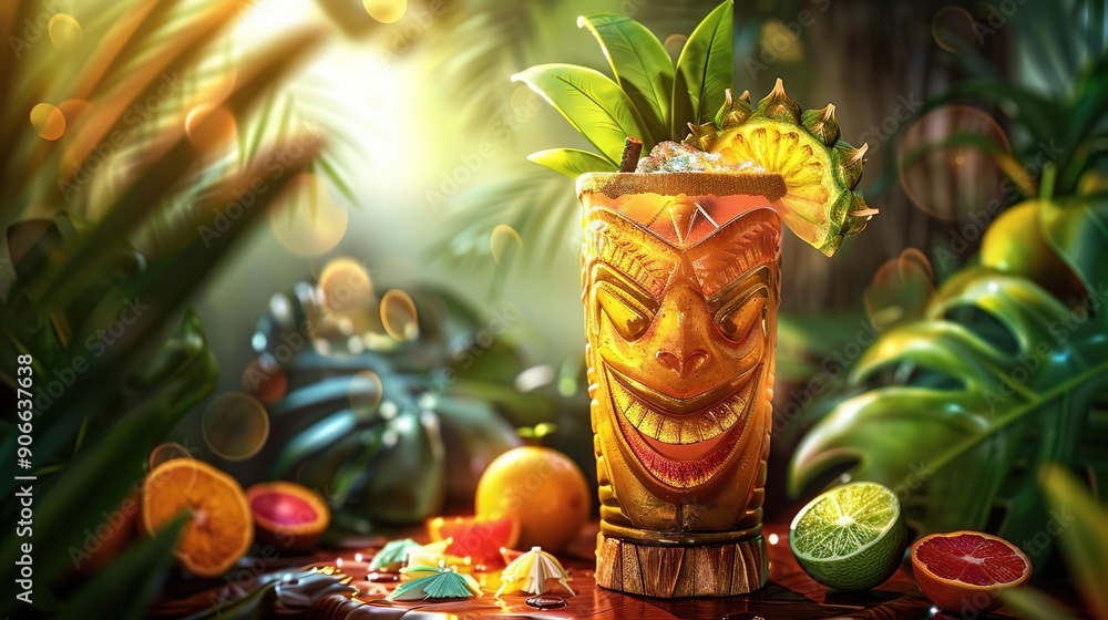 Fototapeta premium Tropical Tiki Cocktail with Pineapple and Lime