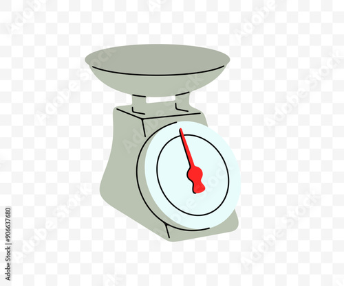Analogue kitchen scales and weigher, graphic design. Mechanical weighing scale and spring weighs, vector design and illustration