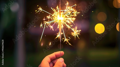 hand holding lit sparkler cracker diwali festival celebration with bright sparks flying off lights background festive atmosphere hindu culture
