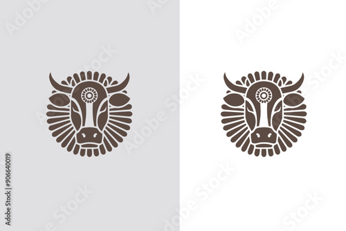 Black silhouette of A cow head icon outline view, bull vector illustration on white background photo