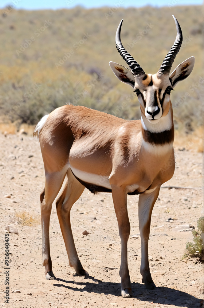 Springbok Antelope in the Desert., Generative Ai Springbok Antelope in the Desert., Generative Ai