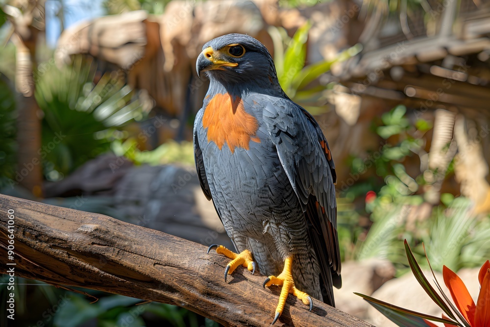 Obraz premium Beautiful Falcon Perched on a Branch in Tropical Garden - Nature, Wildlife Photography for Print