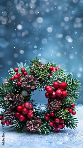 Wallpaper Mural Christmas wreath on blue background with space for text. Torontodigital.ca