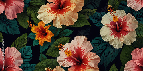 Wallpaper Mural Aloha Hibiscus Flower Hawaiian Tropical Seamless Pattern Vibrant Floral Design for Summer Textiles. Torontodigital.ca