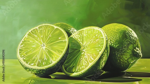 Limes on Green Background - A Still Life Study photo