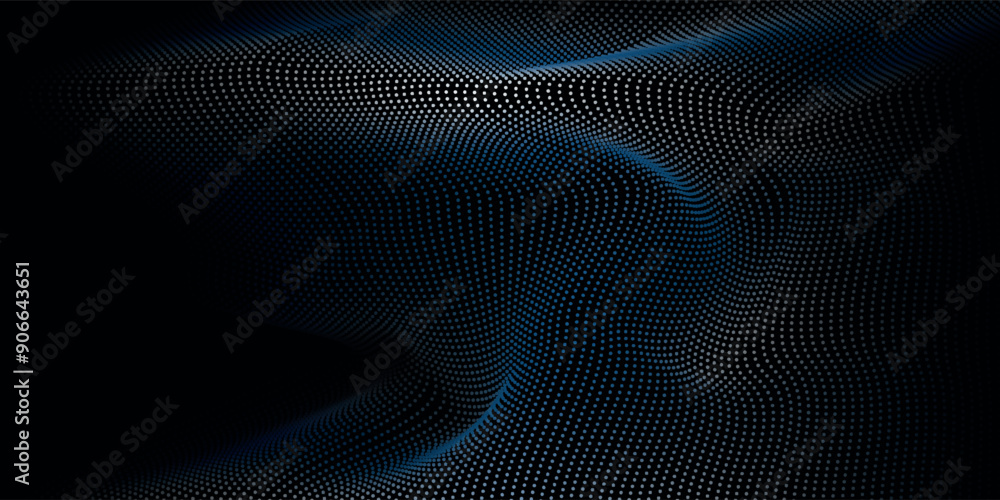 Flowing dots particles wave pattern blue green gradient light isolated on black background. Vector in concept of technology Flowing dots particles wave pattern blue green gradient light isolated on black background. Vector in concept of technology