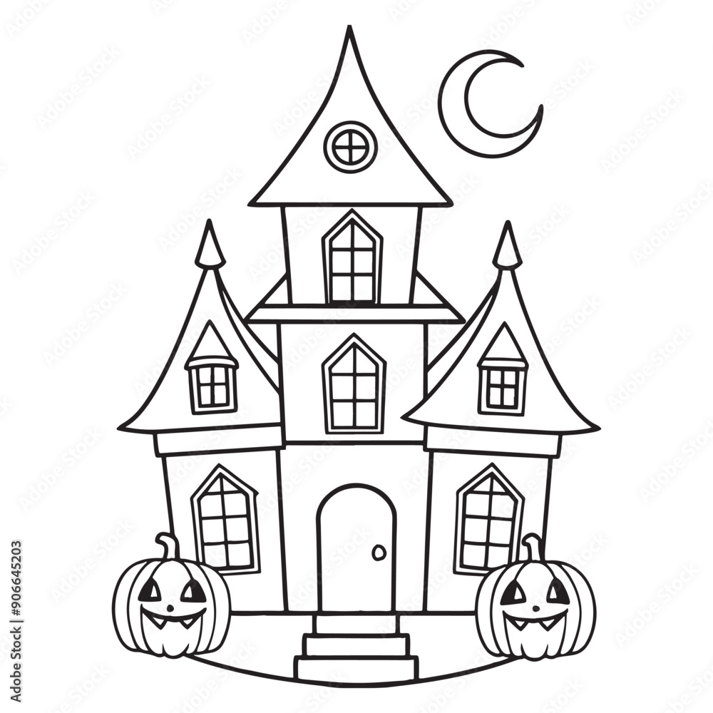 Halloween haunted house vector, black and white Halloween Haunted House coloring Page Halloween haunted house vector, black and white Halloween Haunted House coloring Page