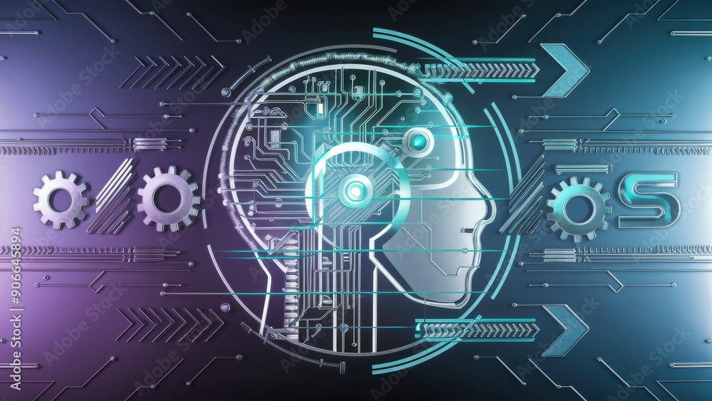 A futuristic image of a human head with gears and circuitry, AI A futuristic image of a human head with gears and circuitry, AI