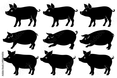 Pig silhouettes set. Vector illustration