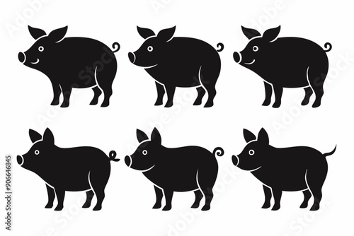 Pig silhouettes set. Vector illustration