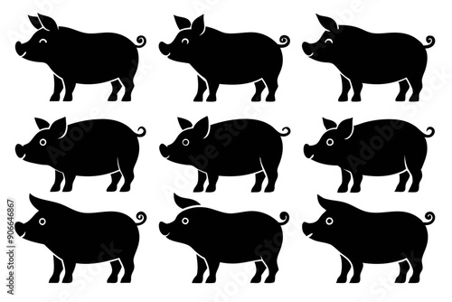 Pig silhouettes set. Vector illustration