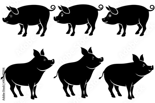 Pig silhouettes set. Vector illustration
