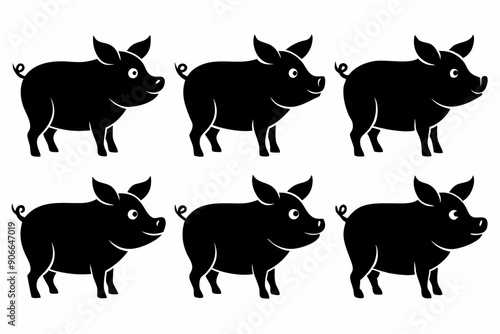 Pig silhouettes set. Vector illustration