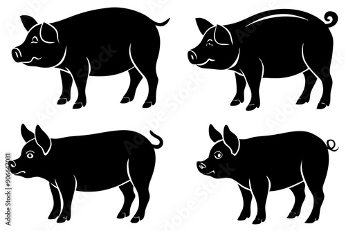 Pig silhouettes set. Vector illustration
