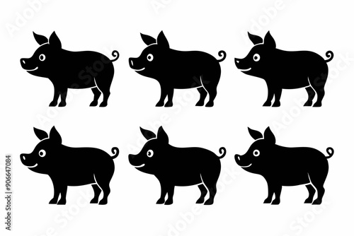Pig silhouettes set. Vector illustration