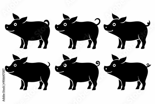 Pig silhouettes set. Vector illustration
