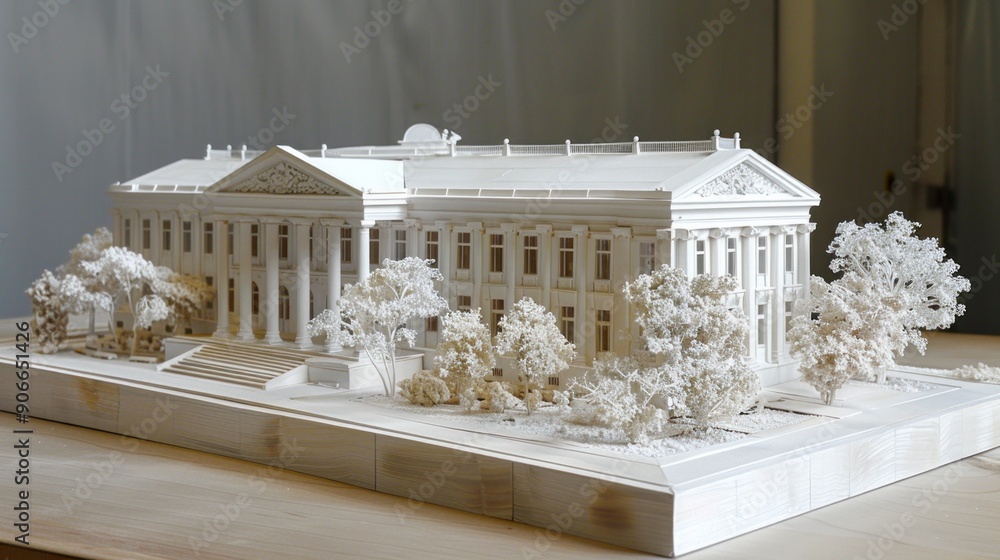 Generate a photo realistic image of a maquette illustrating a cultural institution such as a library, theater, or concert hall; ensure the image is of high resolution for clear and detailed quality Generate a photo realistic image of a maquette illustrating a cultural institution such as a library, theater, or concert hall; ensure the image is of high resolution for clear and detailed quality