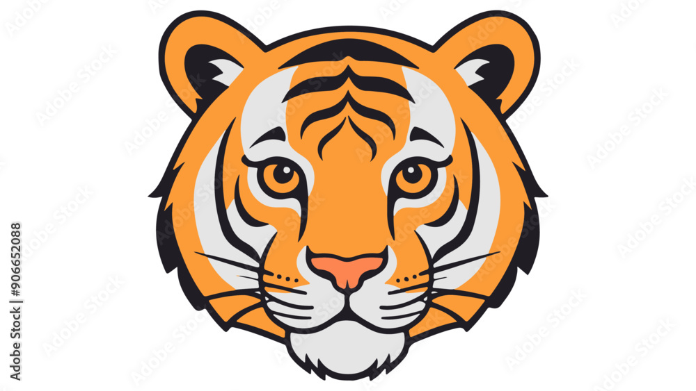 Fototapeta premium simple cartoon orange tiger head vector illustration on white background, beautiful tiger face illustration in vector 