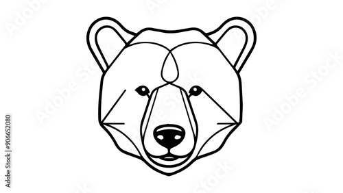 bear face head outline shape vector illustration on white background, cute ornamented bear hea simple vector illustration