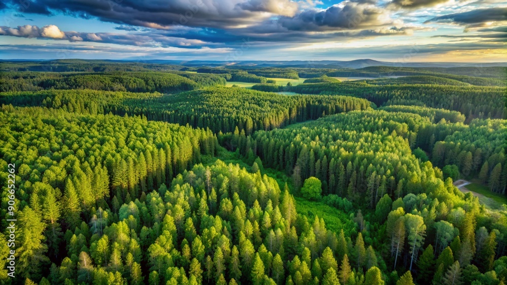 Fototapeta premium Aerial top view of summer green trees in the forest. 