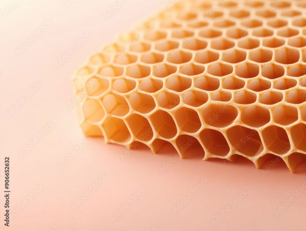 Golden honeycomb structure on soft pastel background enhancing natural sweetness Golden honeycomb structure on soft pastel background enhancing natural sweetness